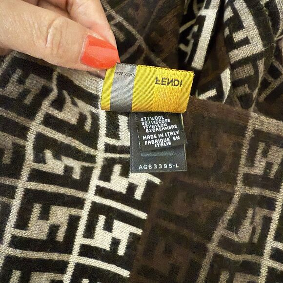 Authentic Fendi Unisex Cashmere Wool Monogram Scarf Long Multicolor Women Men - Picture 3 of 5